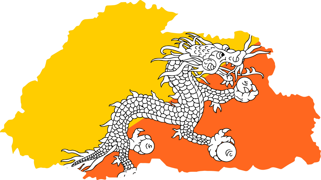 Bhutan flag on map on transparent  background