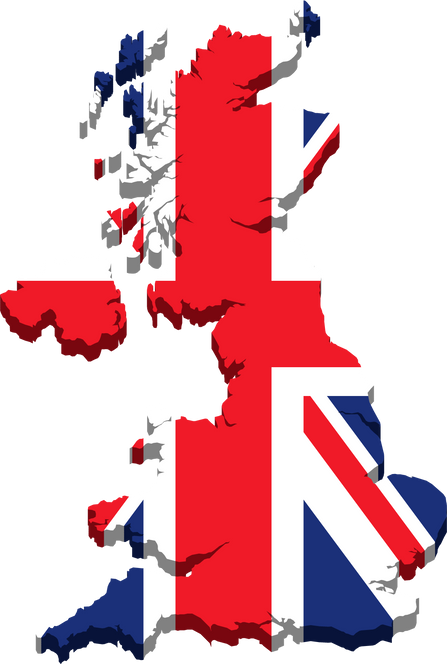 3d isometric Map of United Kingdom with national flag