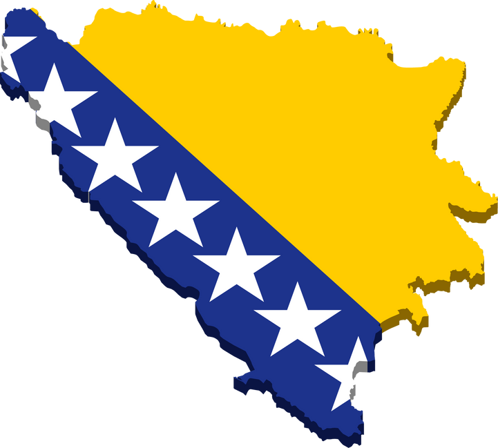 3d isometric Map of Bosnia with national flag