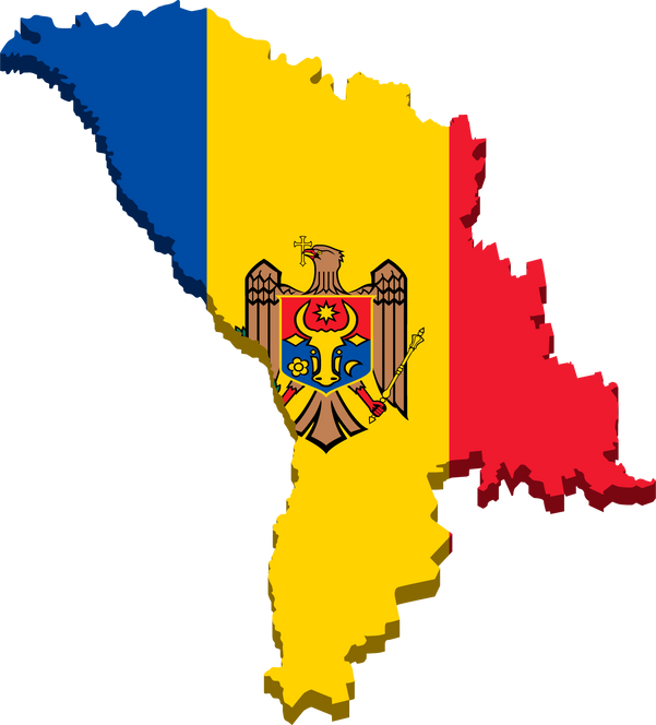 3d isometric Map of Moldova with national flag