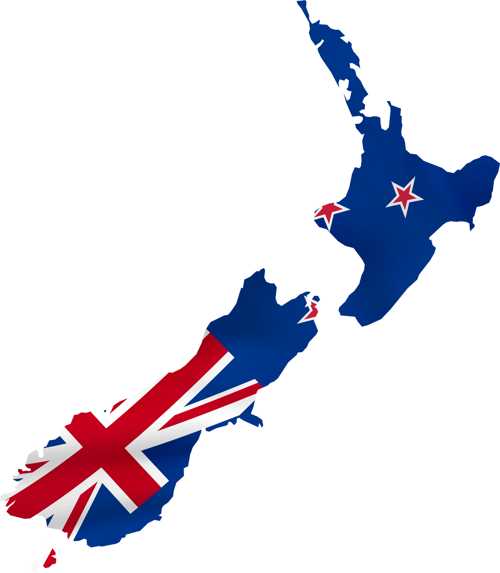 New Zealand map with waving flag.